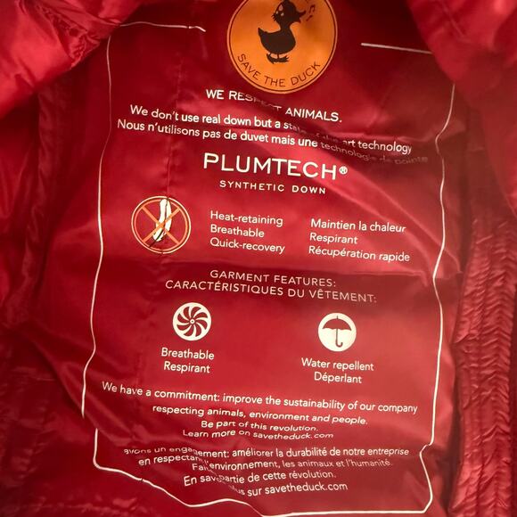 Save The Duck Women's Charlotte Vest Puffer Vest Animal Free Fiery Red Size 0 XS - Picture 4 of 8